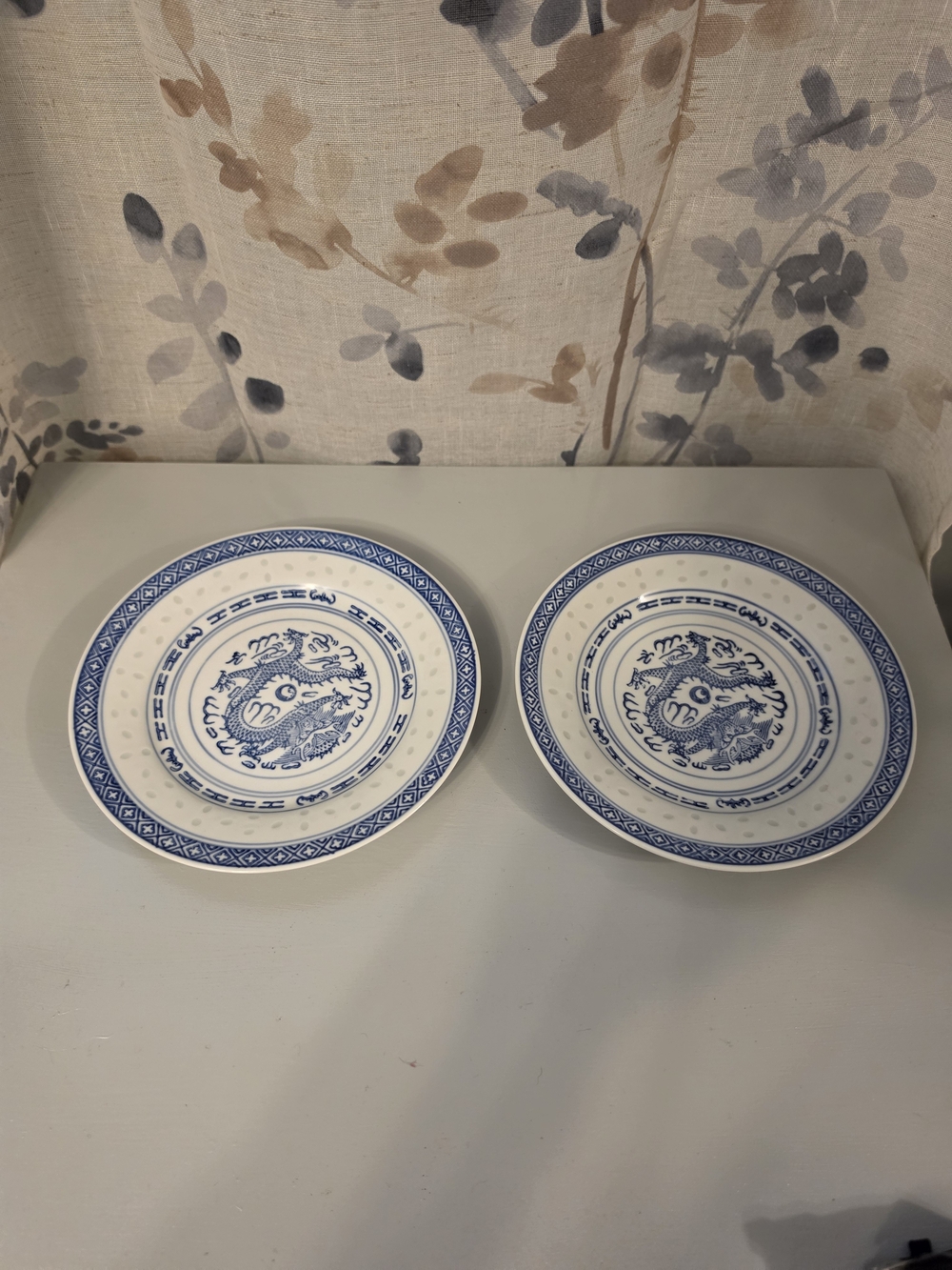Two Blue and White Dragon Ceramic- 7" Saucers Traditional Home Dining
